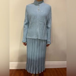 St John light blue sweater skirt set